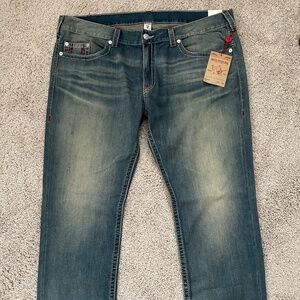 True Religion Slim Earthworm Big T Red Mens Jeans (New)